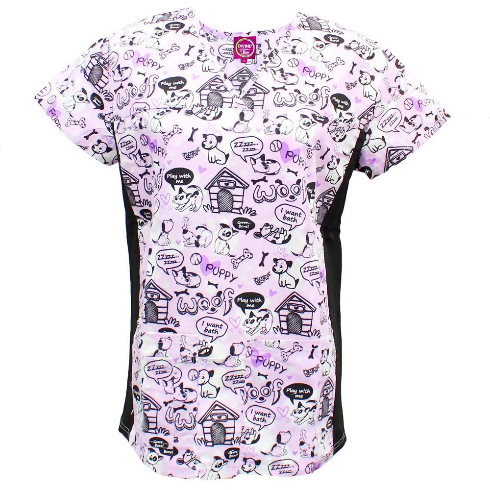 Women's Medical Stretch Uniform Shirt - Purple Puppy Pattern